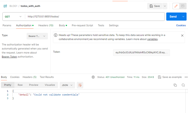 wrong authorization token